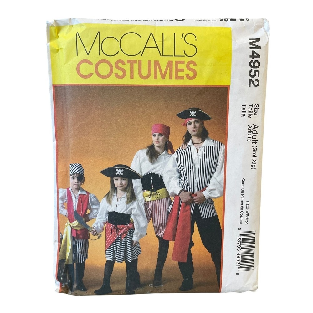 McCALL'S M4952 Adult Pirate Costume Pattern Size S-XL Uncut FF